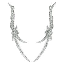 2x Rhodium on 925 Sterling Silver Ribbon Knot Clear CZ Crystal Huggie Drop Earring