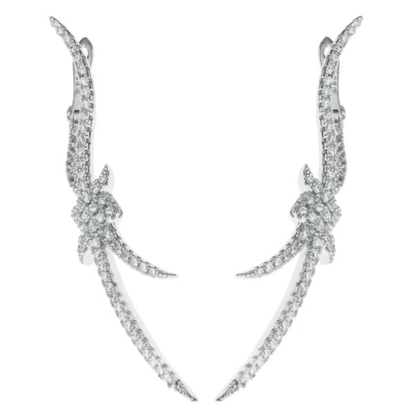2x Rhodium on 925 Sterling Silver Ribbon Knot Clear CZ Crystal Huggie Drop Earring