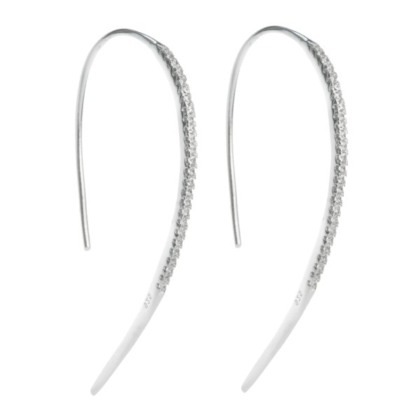 2x Rhodium on 925 Sterling Silver Clear CZ Crystal Drop Ear Wire Earwire Hook Earring