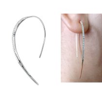 2x Rhodium on 925 Sterling Silver Clear CZ Crystal Drop Ear Wire Earwire Hook Earring