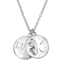 925 Sterling Silver Four Leaf Lucky Clover Round Dangle Charm Pendant Rolo Chain Necklace 16″+1″ Extender