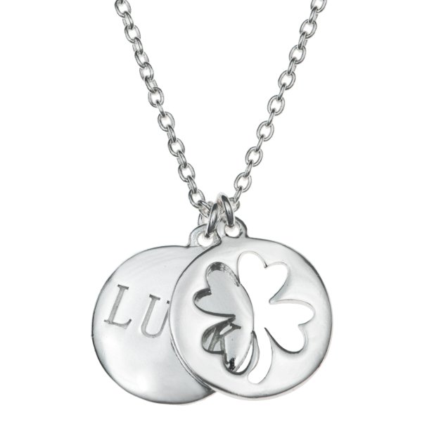 925 Sterling Silver Four Leaf Lucky Clover Round Dangle Charm Pendant Rolo Chain Necklace 16"+1" Extender