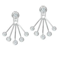 2x Rhodium on 925 Sterling Silver Clear CZ Crystal 2 in 1 Stud and Jacket Ear Cuff Earrings