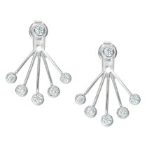 2x Rhodium on 925 Sterling Silver Clear CZ Crystal 2 in 1 Stud and Jacket Ear Cuff Earrings