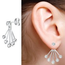 2x Rhodium on 925 Sterling Silver Clear CZ Crystal 2 in 1 Stud and Jacket Ear Cuff Earrings