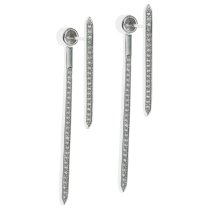2x Rhodium on 925 Sterling Silver Clear CZ Crystal Double Bar Front and Back Stud Post Earrings