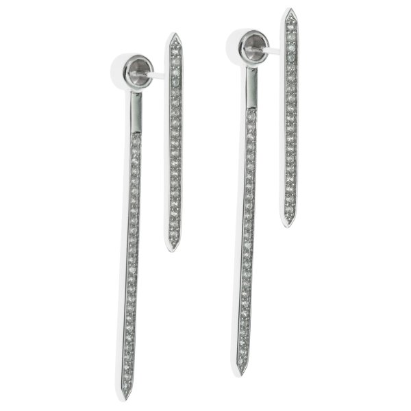 2x Rhodium on 925 Sterling Silver Clear CZ Crystal Double Bar Front and Back Stud Post Earrings