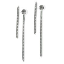 2x Rhodium on 925 Sterling Silver Clear CZ Crystal Double Bar Front and Back Stud Post Earrings