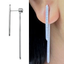 2x Rhodium on 925 Sterling Silver Clear CZ Crystal Double Bar Front and Back Stud Post Earrings