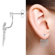 2x Rhodium on 925 Sterling Silver Clear CZ Crystal Chain Tassel 2 in 1 Stud and Jacket Post with Friction Back Earrings