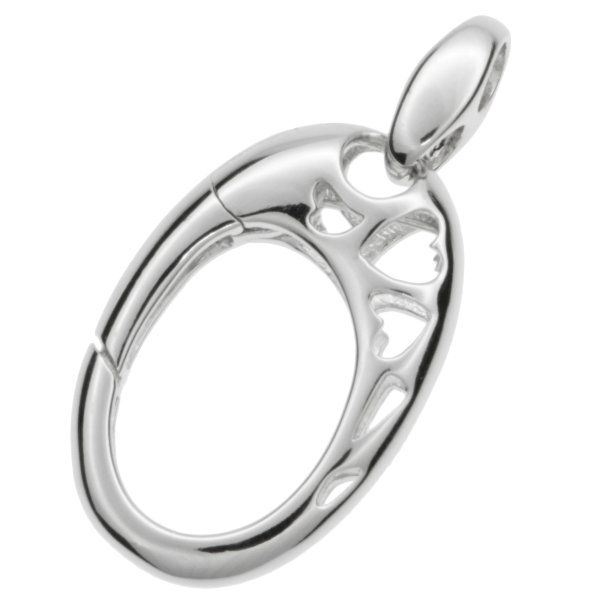 1x Rhodium on 925 Sterling Silver Heart Filigree Oval Triggerless Lobster Clasp Connector Bail 30mm