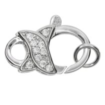 1x Rhodium on 925 Sterling Silver Clear CZ Crystal Infinity S Hook Lobster Connector Clasp