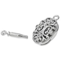 1x Rhodium Plated Sterling Silver Filigree Flower Oval 1 Strand Clear CZ Crystal Pearl Box Clasp