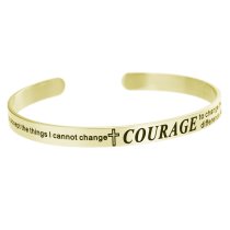 Qina C. Gold-tone 316l Stainless Steel Christian Bible Quote Courage Adjustable Cuff Bracelet Wristband Bangle