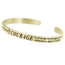 Qina C. Gold-tone 316l Stainless Steel Christian Bible Quote Courage Adjustable Cuff Bracelet Wristband Bangle