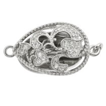 1x Rhodium Plated Sterling Silver Filigree Heart Flower Teardrop 1 Strand Clear CZ Crystal Pearl Box Clasp