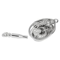 1x Rhodium Plated Sterling Silver Filigree Heart Flower Teardrop 1 Strand Clear CZ Crystal Pearl Box Clasp