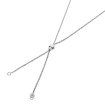 Rhodium on 925 Sterling Silver Stopper Bead Adjustable Chain Lariat Necklance 28″ with Jump Ring Connector