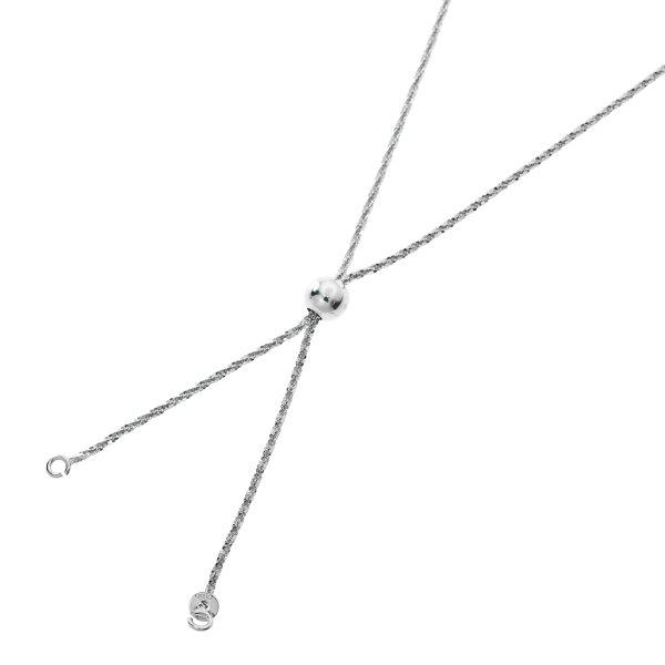 Rhodium on 925 Sterling Silver Stopper Bead Adjustable Chain Lariat Necklance 28" with Jump Ring Connector