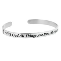 Qina C. 316l Stainless Steel Christian Bible with God All Things Are Possible Adjustable Cuff Bracelet Wristband Bangle
