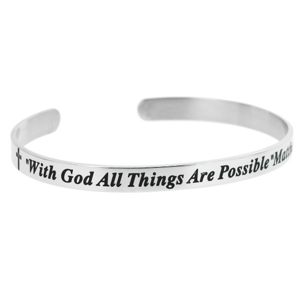 Qina C. 316l Stainless Steel Christian Bible with God All Things Are Possible Adjustable Cuff Bracelet Wristband Bangle