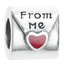 Antique Sterling Silver Red Enamel Love Letter From Me Bead for European Charm Bracelets