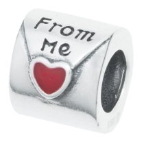 Antique Sterling Silver Red Enamel Love Letter From Me Bead for European Charm Bracelets
