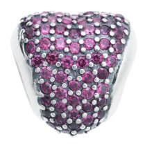1x Antique Sterling Silver Heart Lover Pink CZ Crystal Dangle Charm Bead for European Charm Bracelets