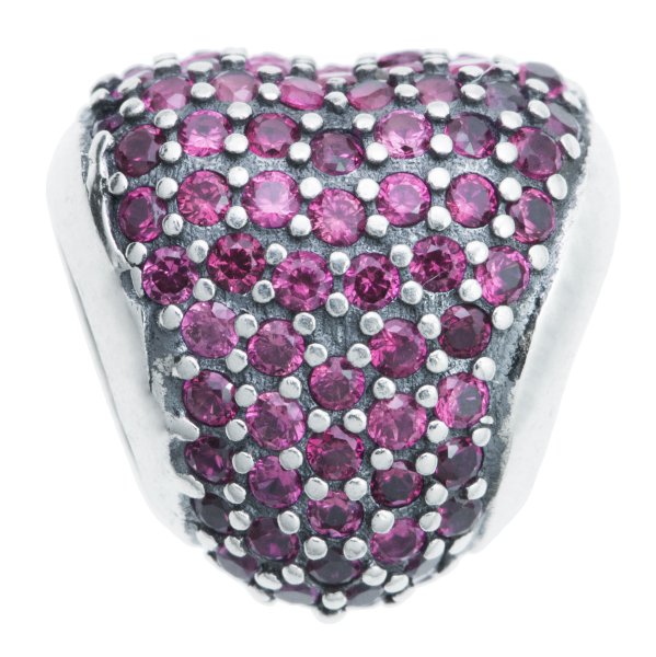 1x Antique Sterling Silver Heart Lover Pink CZ Crystal Dangle Charm Bead for European Charm Bracelets