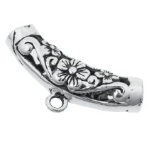 Antique 925 Sterling Silver Blossoms Flower Leaf Curved Tube Bead Pendant Connector Slide Bail 26mm