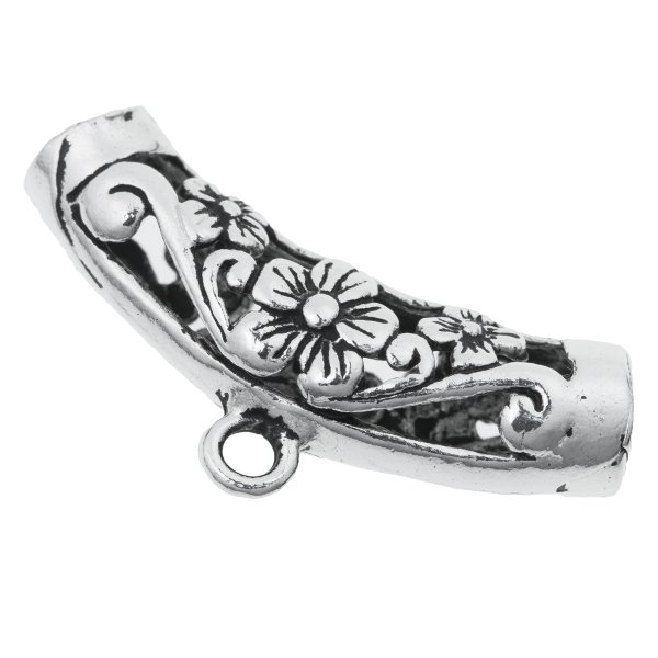 Antique 925 Sterling Silver Blossoms Flower Leaf Curved Tube Bead Pendant Connector Slide Bail 26mm