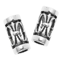 2x Antique 925 Sterling Silver Bali Fleur-de-lis Flower Leaf Tube Spacer Bead Slide 9mm
