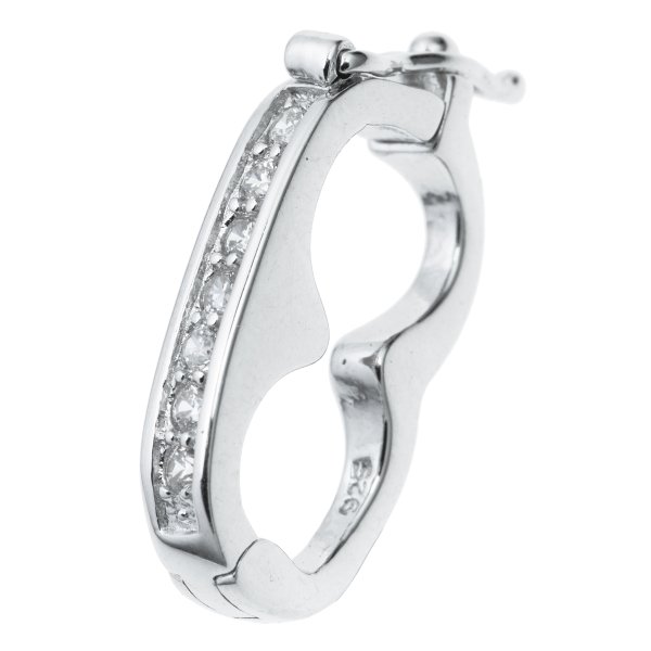 Rhodium on 925 Sterling Silver CZ Crystal Connector Pearl Necklace Shortener Enhancer Clasp 19mm