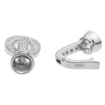 1 Set Rhodium on Sterling Silver Clear CZ Crystal Oval Pearl Stringing End Cap Connector Clasp
