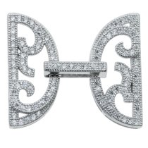 1 Set Rhodium on 925 Sterling Silver Flower Leaf Clear CZ Crystal 4 Strand Stringing Connector Clasp