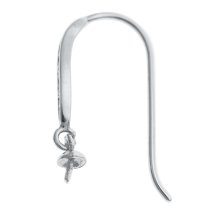 2x Rhodium on 925 Sterling Silver CZ Crystal Earwire with 3mm Pearl Cup Dangle French Hook Earring Connector