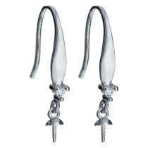 2x Rhodium on 925 Sterling Silver CZ Crystal Earwire with 3mm Pearl Cup Dangle French Hook Earring Connector