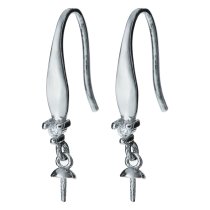 2x Rhodium on 925 Sterling Silver CZ Crystal Earwire with 3mm Pearl Cup Dangle French Hook Earring Connector