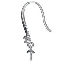 2x Rhodium on 925 Sterling Silver CZ Crystal Earwire with 3mm Pearl Cup Dangle French Hook Earring Connector