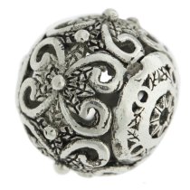 1x Antique 925 Sterling Silver Bali Round Flower Focal Bead