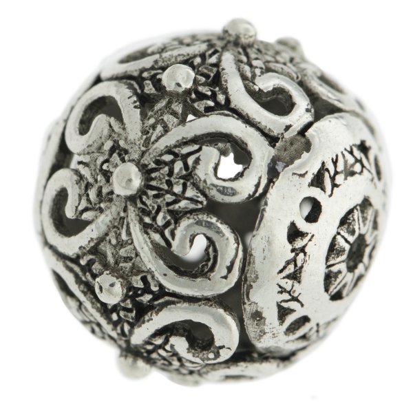 1x Antique 925 Sterling Silver Bali Round Flower Focal Bead