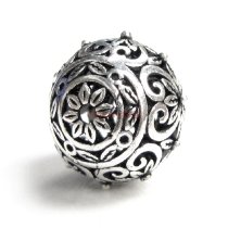 1x Antique 925 Sterling Silver Bali Round Flower Focal Bead