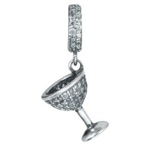 1x Antique Sterling Silver Clear CZ Crystal Wine Glass Cup Dangle Bead for European Charm Bracelets