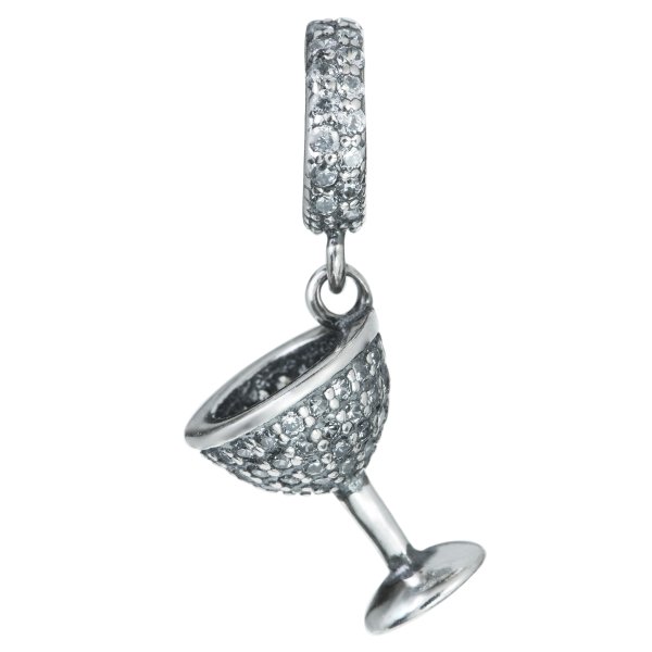 1x Antique Sterling Silver Clear CZ Crystal Wine Glass Cup Dangle Bead for European Charm Bracelets