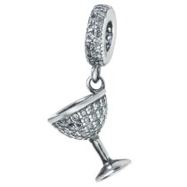 1x Antique Sterling Silver Clear CZ Crystal Wine Glass Cup Dangle Bead for European Charm Bracelets