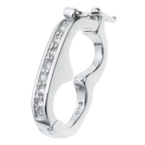 Rhodium on 925 Sterling Silver CZ Crystal Connector Pearl Necklace Shortener Enhancer Clasp 15.5mm