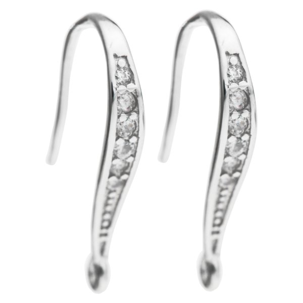 2x Rhodium on 925 Sterling Silver Clear CZ Crystal Earwire French Hook Dangle Earring Connector