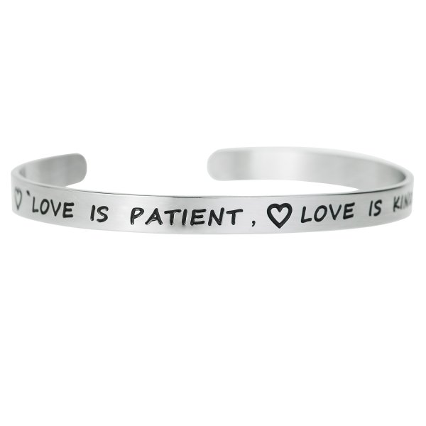 Qina C. 316l Stainless Steel Love Patient Kind Adjustable Cuff Bracelet Wristband Bangle