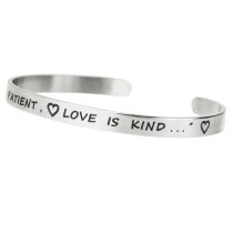 Qina C. 316l Stainless Steel Love Patient Kind Adjustable Cuff Bracelet Wristband Bangle