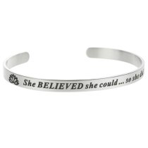 Qina C. 316l Stainless Steel She Believed She Could so She Did Adjustable Cuff Bracelet Wristband Bangle